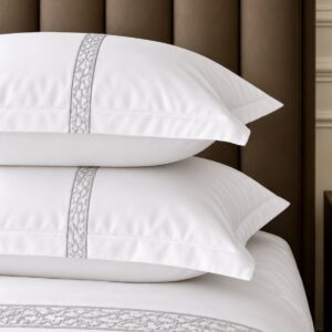 Close-up detail of the white 400TC king flat sheet fabric