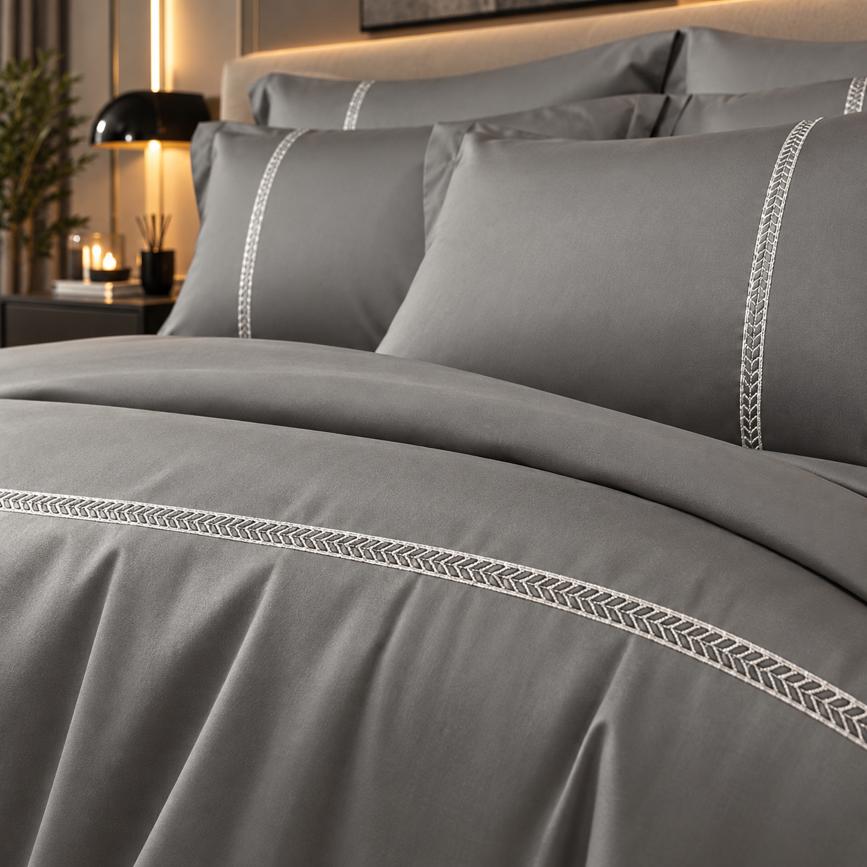 Grey duvet cover from the 800TC queen-size bedsheet set