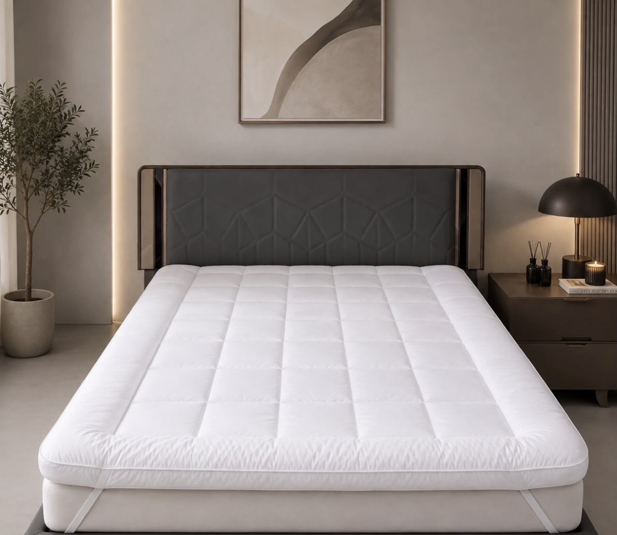 King bed topper fitted over a mattress