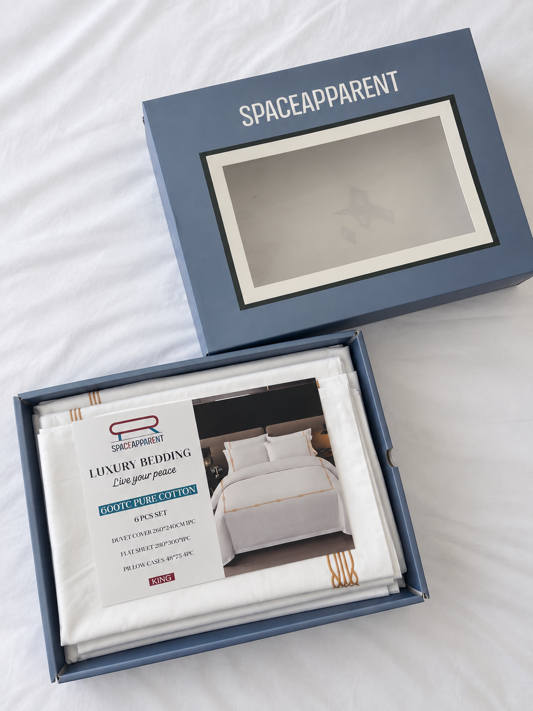 600TC white king-size bedsheet set styled on a neatly dressed bed