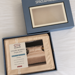 800TC peach king-size bedsheet set styled on a neatly dressed bed