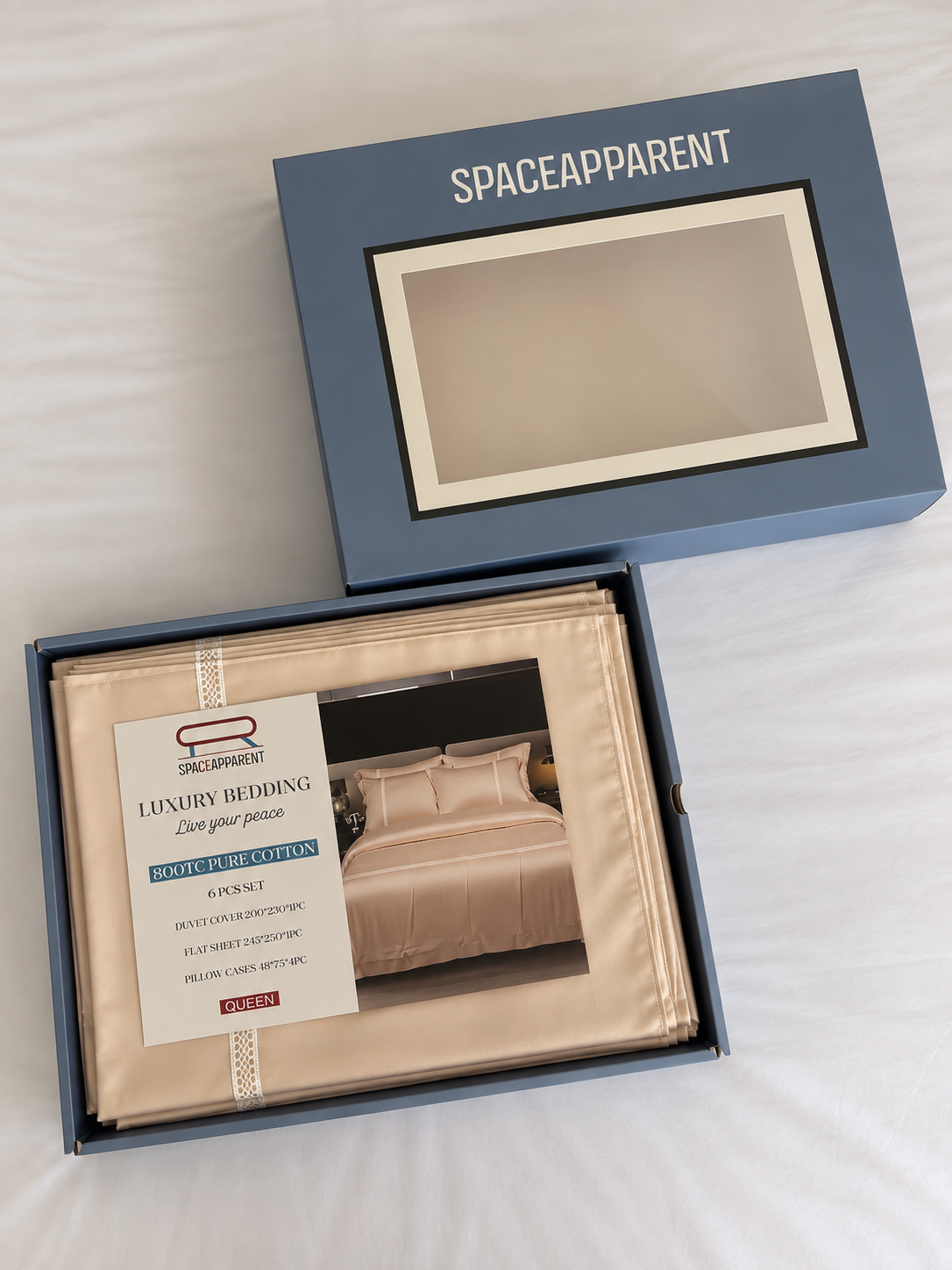 800TC peach king-size bedsheet set styled on a neatly dressed bed