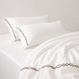 600TC white king-size bedsheet set styled on a neatly dressed bed